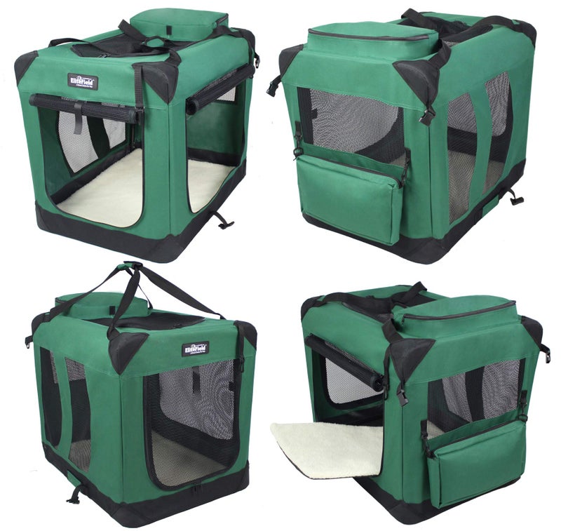 EliteField 3-Door Folding Soft Dog Crate with Carrying Bag and Fleece Bed (2 Year Warranty), Indoor & Outdoor Pet Home (30" L x 21" W x 24" H, Green) - Image 4